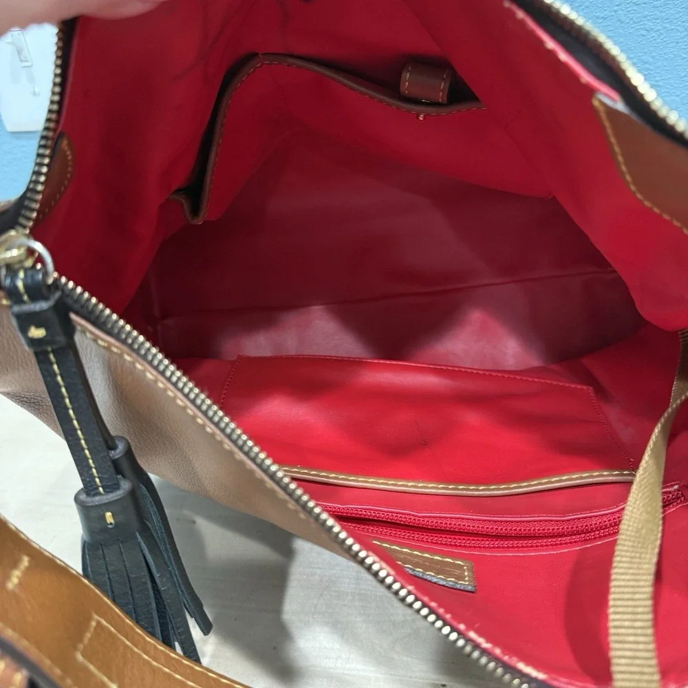 Dooney & Bourke Sophie Large Hobo Bag Brown/Black Pebble Leather Shoulder Purse